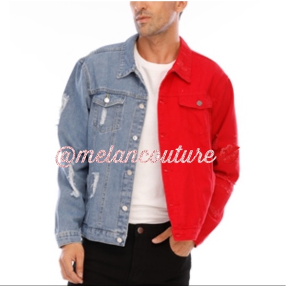 Separable Left&Right Ripped Slim Fit Denim Jacket - Picture 6 of 7